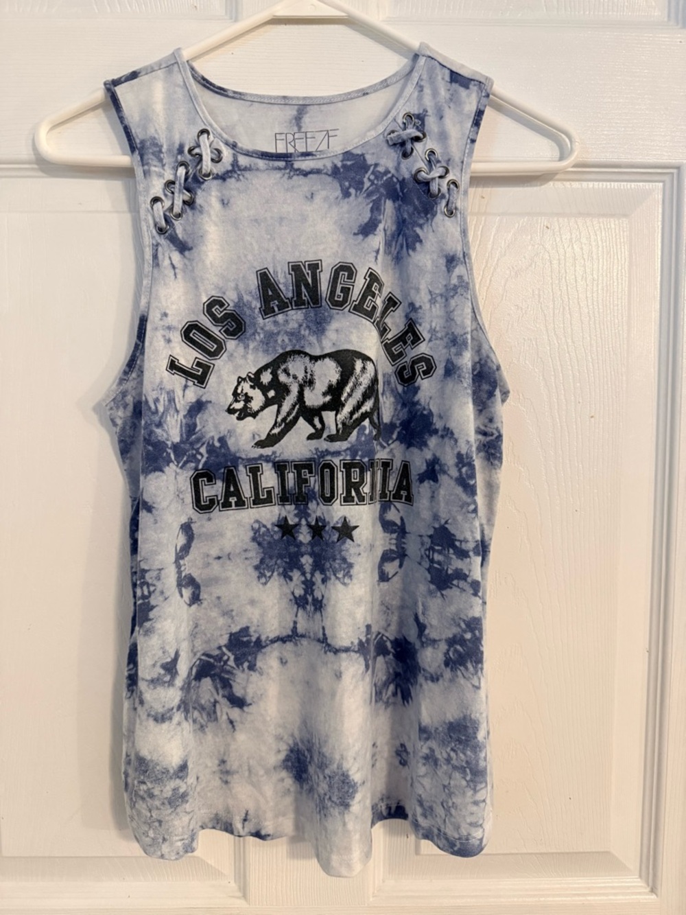 Women’s Freeze Brand Blue & White Tie-Dye Tank Top with Logo Size M
